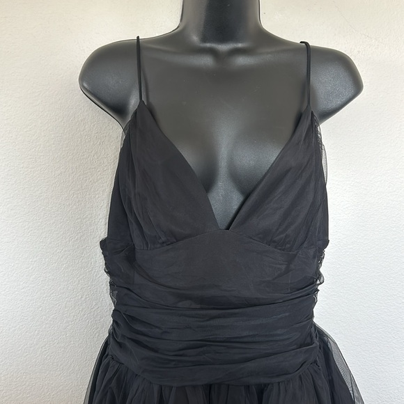 Princess Polly Zlatan Black Plunge V Neck Mesh Overlay Tiered Ruched Mini Dress - Picture 4 of 11